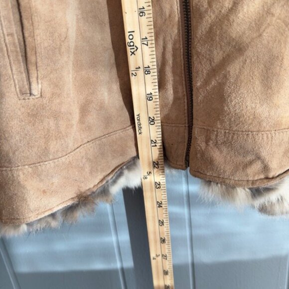 Vintage Suede Fur Trim Jacket Rabbit Collar Cuffs Y2K Mob Wife Boho Chic Medium - Picture 12 of 12
